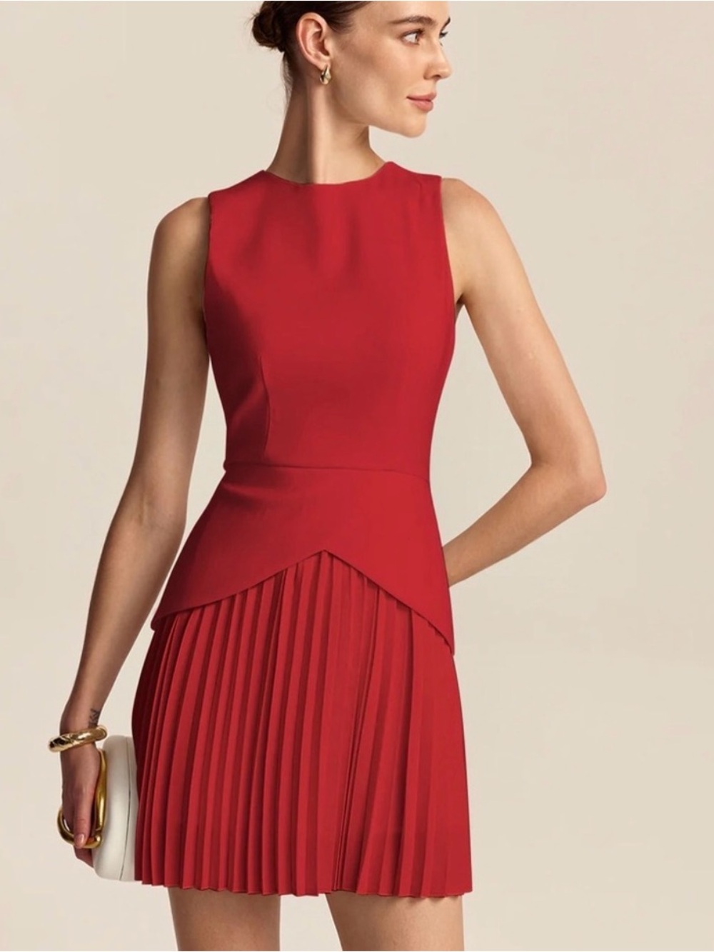 NWT Commense Sleeveless Red Pleated Hem Dress, Size M